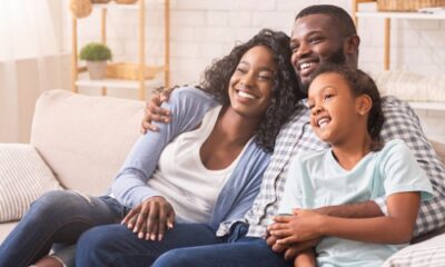 happy family on a couch