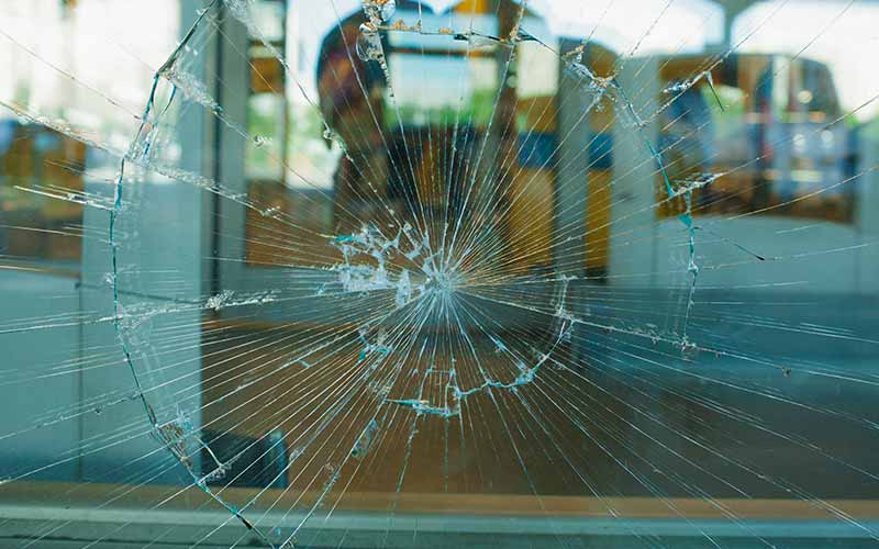 smashed glass window