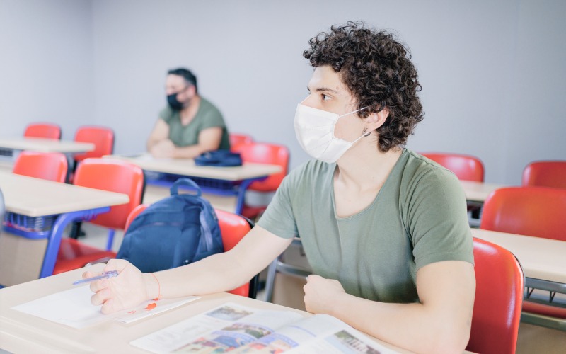 student at school wearing face masks