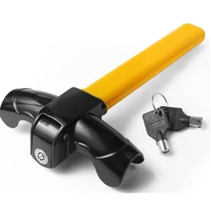 black and yellow steering wheel lock