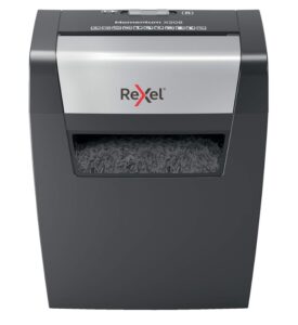 a dark grey rexel branded paper shredder