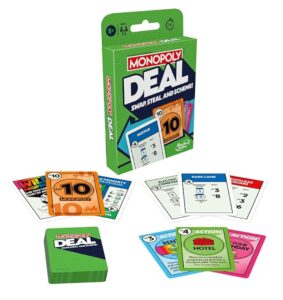 a green packet of the card game Monopoly Deal