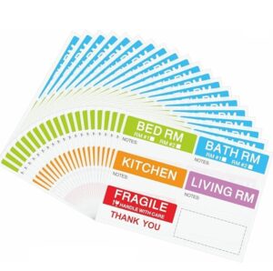 colourful moving labels sorted by rooms