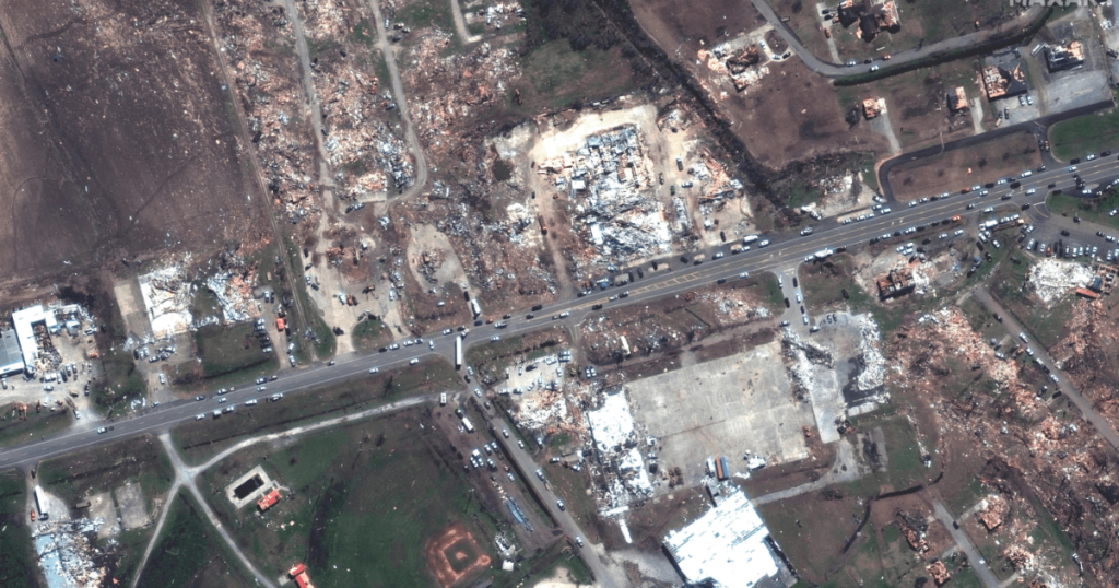 satellite image of Rolling Fork Miss after the tornado