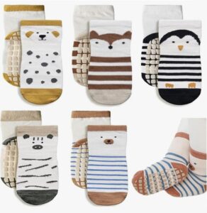 pairs of baby socks with animal designs