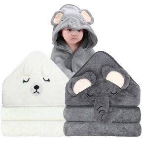 grey hooded baby towels in elephant and polar bear designs