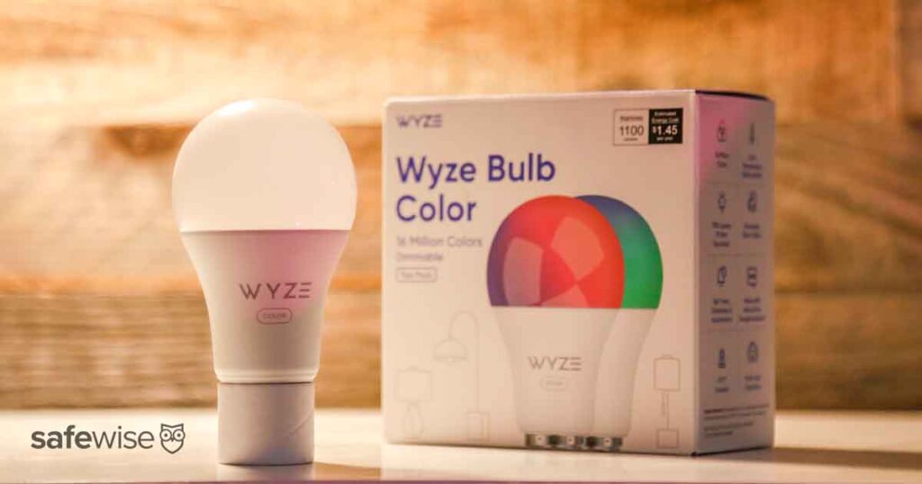 wyze bulb on wooden backdrop