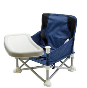 tiny sparks booster seat for camping in dark blue with white tray