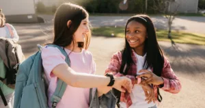 Two little girls wearing the Cosmo JrTrack 4